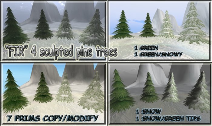 NEW RELEASE "FIR" 4 sculpted pine trees copy and modify