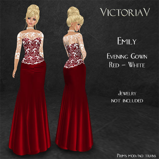 VictoriaV - Emily Evening Gown Red - White