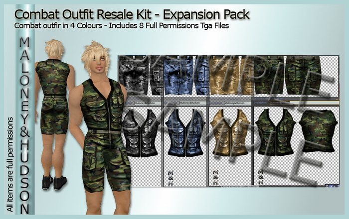 Mens Combat Outfit Template TGA Kit, Full Perm Clothes Texture Expansion Pack