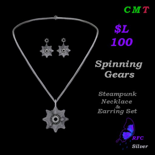 Spinning Gears Necklace Set - Silver