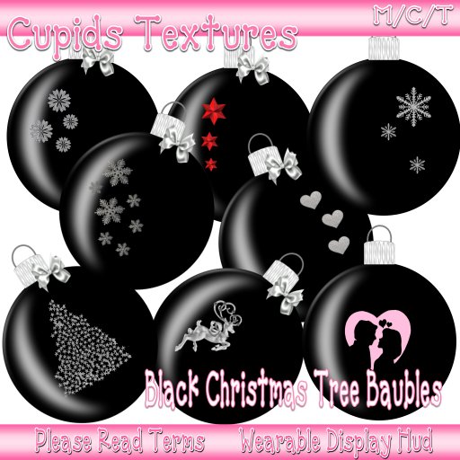 8 BLACK CHRISTMAS TREE BAUBLES Textures