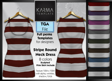 Karma Template - TGA - Stripe Round Neck Dress - 8 Colors - High detailled Texture 1024 px