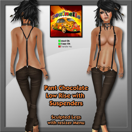 Coxi - Chocolat - Pant Low Rise with Suspenders