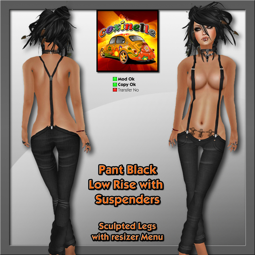Coxi - Black Pant Low Rise with Suspenders