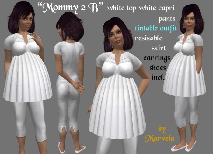 "*Mommy 2 B" White Top White Capri Pants