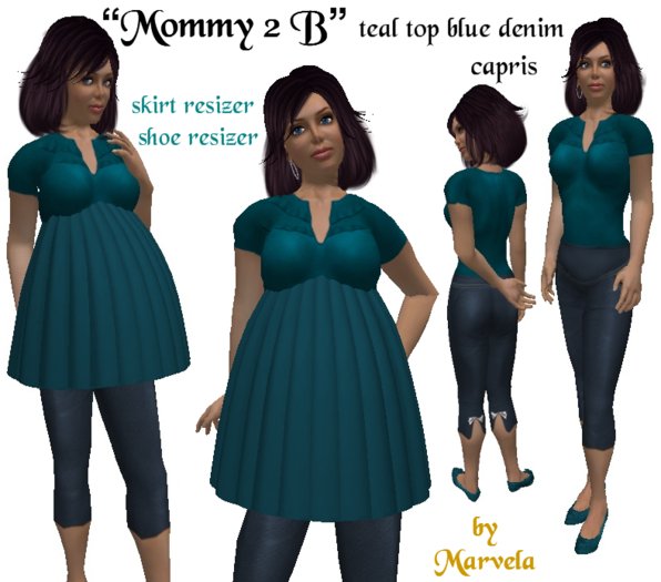 "*Mommy 2 B" Teal Top Blue Denim Capris