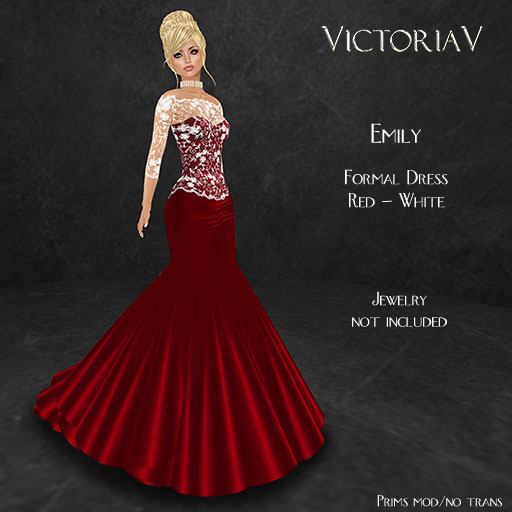 VictoriaV - Emily Formal Gown Red - White