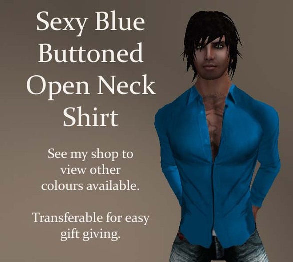 Blue buttoned open neck shirt