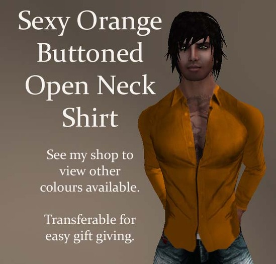Orange buttoned open neck shirt