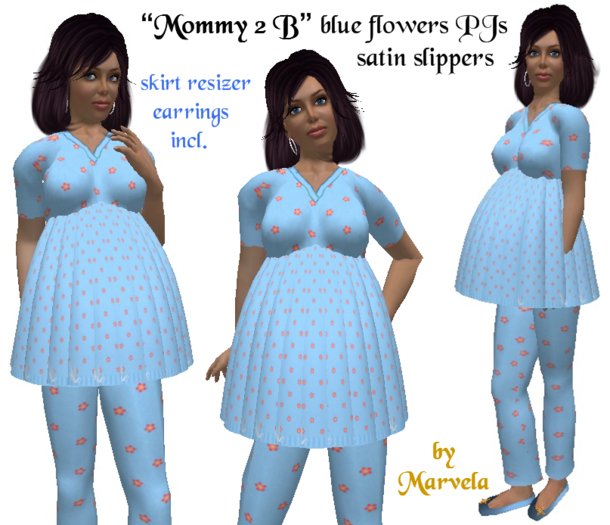 "*Mommy 2 B" Blue Flowers PJs Slippers
