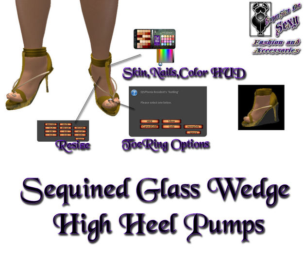 SSMS- Sequined Glass Wedge Sandal, shoe with feet -w/HUD Color change
