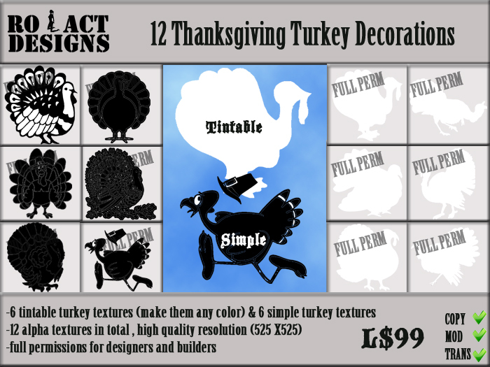 ..::RO!ACT::..DESIGNS 12 Thanksgiving Turkey Decorations