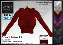 Karma Template - PSD & TGA - Short Crossed Button Shirt with sculpted Collar & Sleeves - 10 Colors- High detail Texture