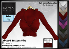 Karma Template - TGA - Short Crossed Button Shirt with sculpted Collar & Sleeves - 10 Colors- High detail Texture