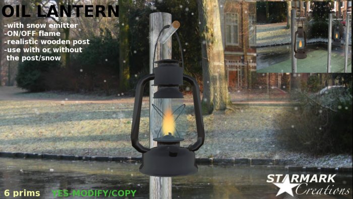 ANIMATED FLAME & SNOW EMITTING black LANTERN from STARMARK CREATIONS -- promo price --