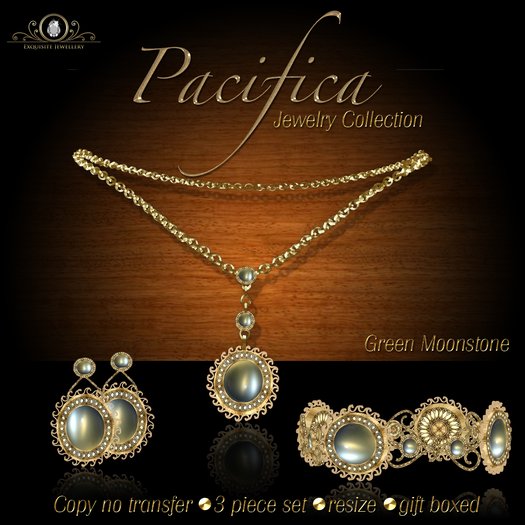 Exquisite Pacifica Collection Green Moonstone Jewellery Set