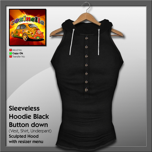 Coxi - Sweater Buttons with hoodie - Black -Male