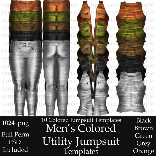 UTPP-Men's Colored Canvas Utility Jumpsuit Templates + PSD