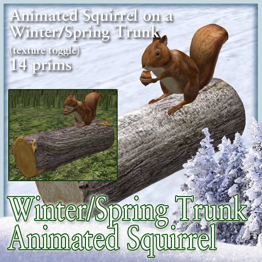 Winter - Spring Tree Trunk - Animated Squirrel /snow/bark/wood/logs/ice/garden/tree/Christmas/winter/nuts/acorn/animal