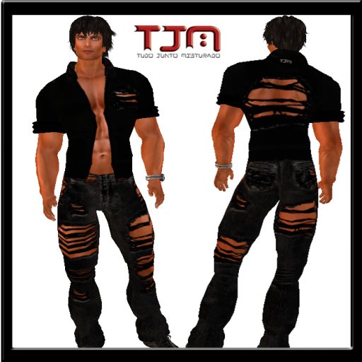 CONJUNTO CALÇA E  CAMISA PRETA RASG TJM