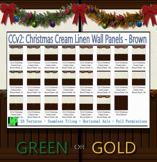 Christmas Cream Linen Panels - Brown