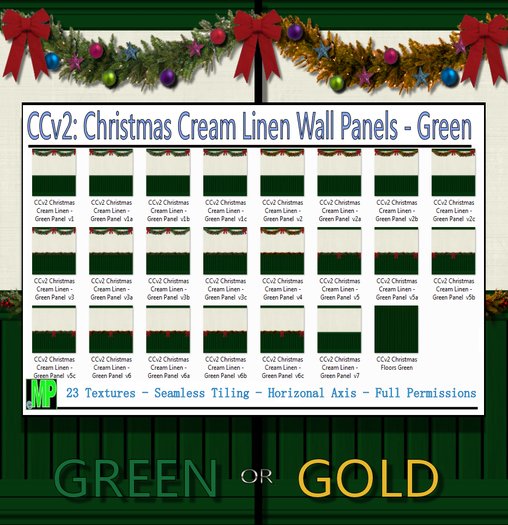 Christmas Cream Linen Panels - Green