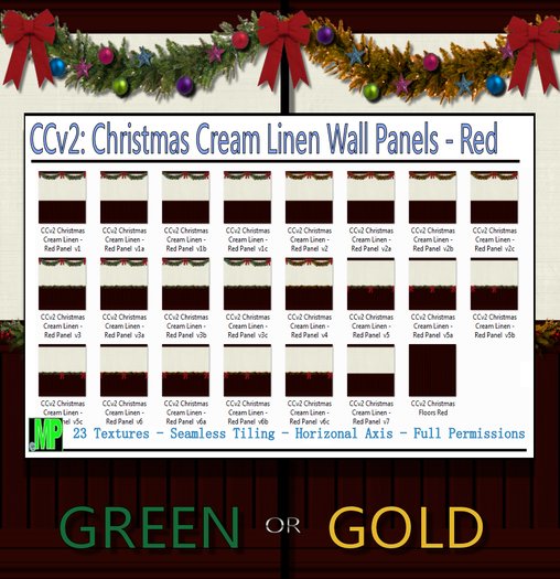 Christmas Cream Linen Panels - Red