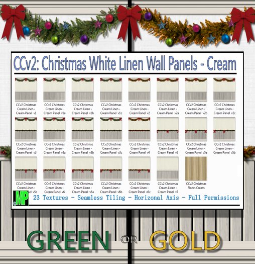 Christmas White Linen Panels - Cream
