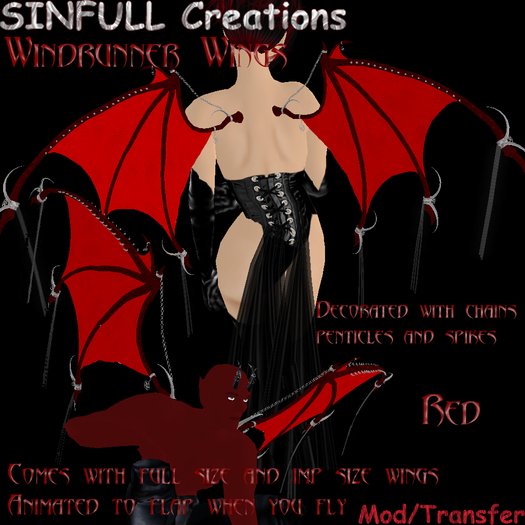 Windrunner Wings Red dragon / demon wings by Sinfull Creations