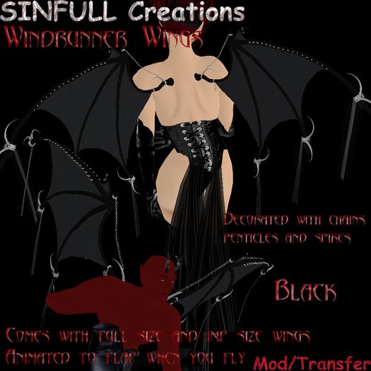 Windrunner Wings black dragon / demon wings by Sinfull Creations