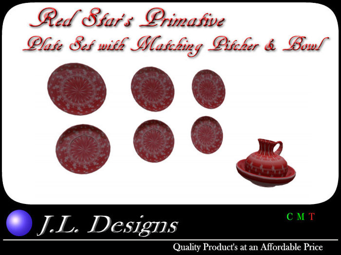 J.L. Designs - Red Star Plate, Pitcher and Bowl Set