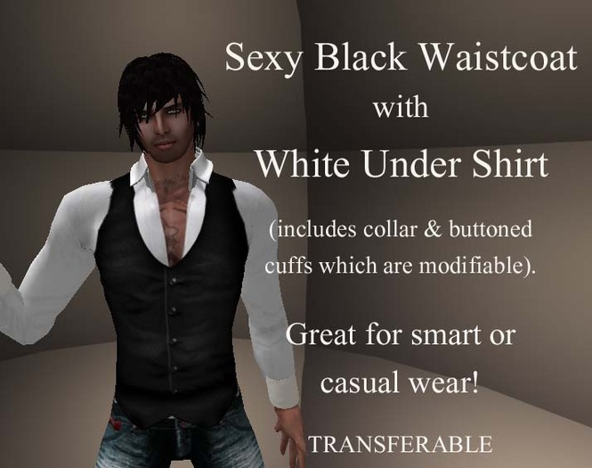 Black Waistcoat & undershirt with collar & buttoned cuffs