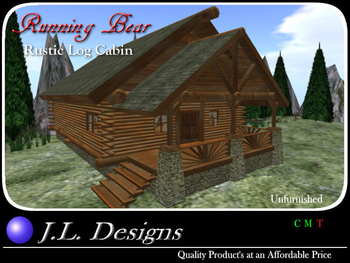 J.L. Designs - Running Bear Rustic Log Cabin-Unfurnished
