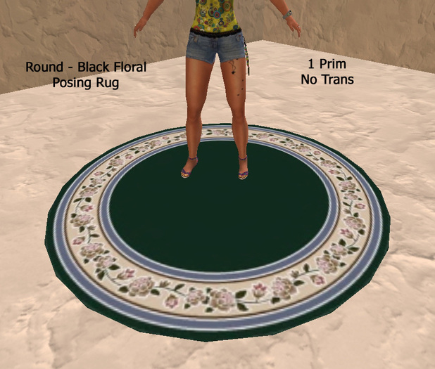 Posing Rug -  Round3 - Black Floral