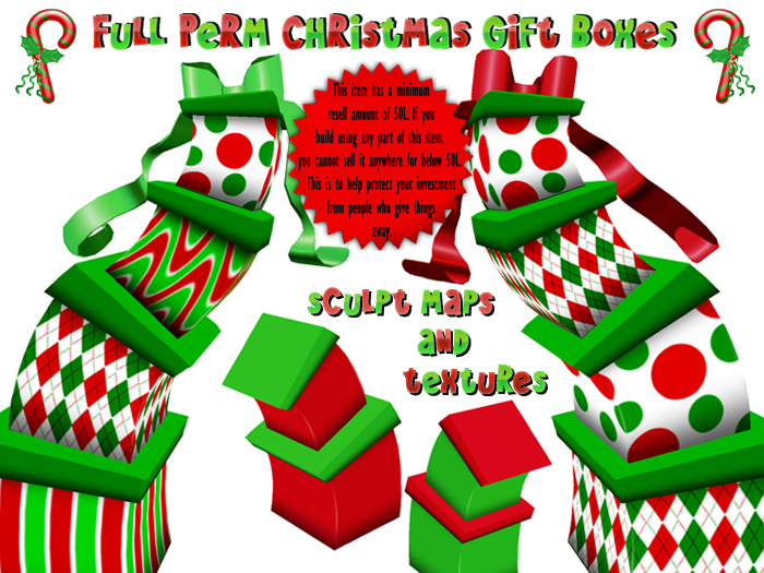 FULL PERM Topsy Turvy Xmas Gift Boxes Sculpt Maps & Textures