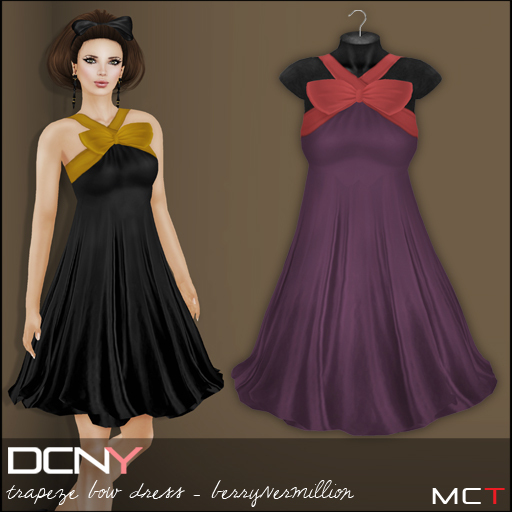 DCNY Trapeze Bow Dress in Berry/Vemillion