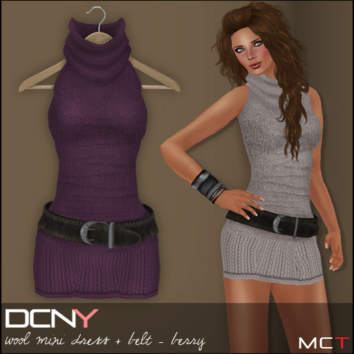 DCNY Wool Mini Dress & Belt in Berry