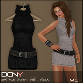 DCNY Wool Mini Dress & Belt in Black