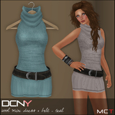 DCNY Wool Mini Dress & Belt in Teal