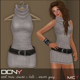 DCNY Wool Mini Dress & Belt in WarmGrey