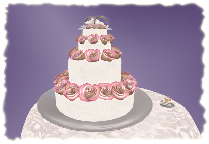 Pink Tipped Roses with Doves Wedding Cake 