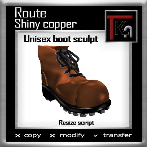 TKA-ROUTE-Shiny copper unisex boot sculpt