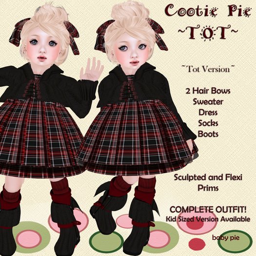 *Baby Pie* Cootie Pie TOT Complete Outfit! Girl's / Children's Complete Winter / Holiday Dress Set *Tiny Tot* version