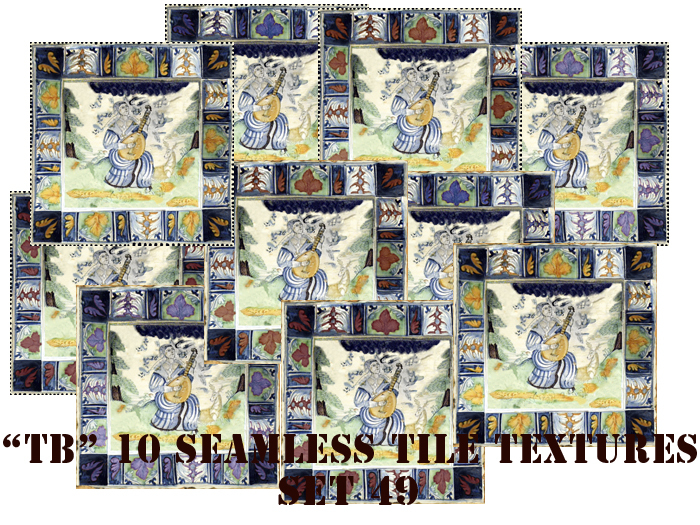 "TB" 10 seamless English delft tiles of 1638 set 49