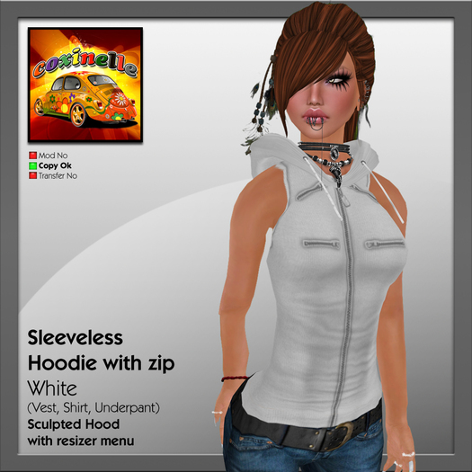Coxi -  White - Sleeveless Hoodie zipped