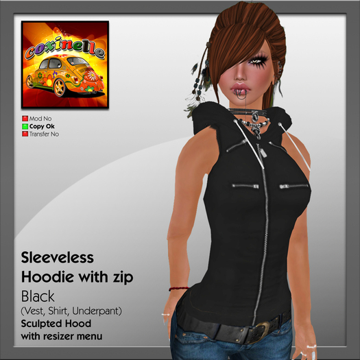 Coxi -  Black - Sleeveless Hoodie zipped