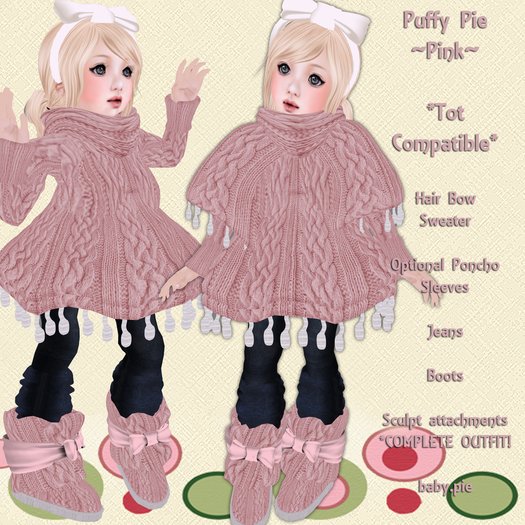 *Baby Pie* Puffy Pie Pink Complete Children's / Girl's Winter Sweater Outfit / Tiny Tot Compatible! Promo Sale! 50L! 