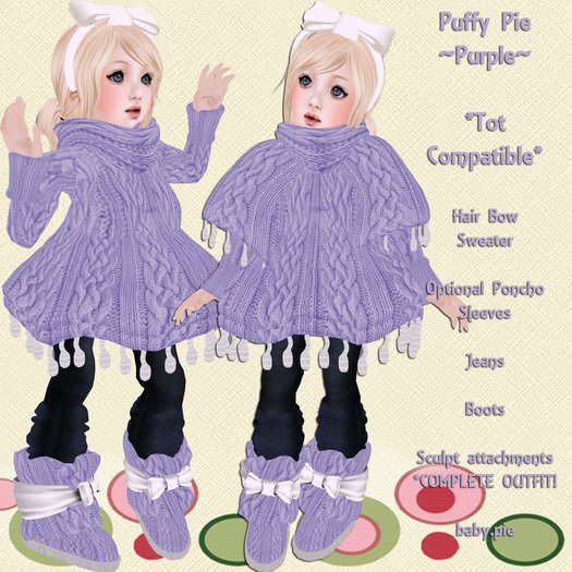 *Baby Pie* Puffy Pie Complete Children's / Girl's Winter Sweater Outfit / Tiny Tot Compatible! Promo Sale! 50L! Purple