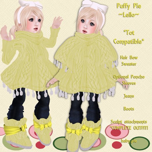 *Baby Pie* Puffy Pie Complete Children's / Girl's Winter Sweater Outfit / Tiny Tot Compatible! Promo Sale! 50L! Lello