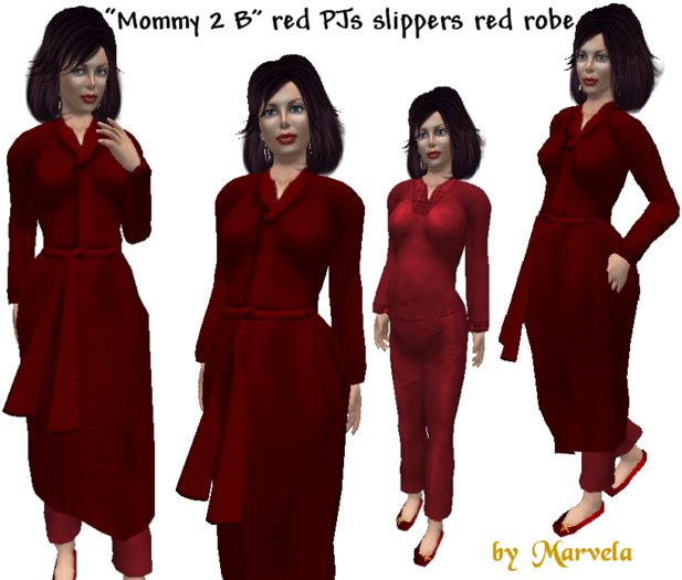 "*Mommy 2 B" Red PJs Slippers Red Robe